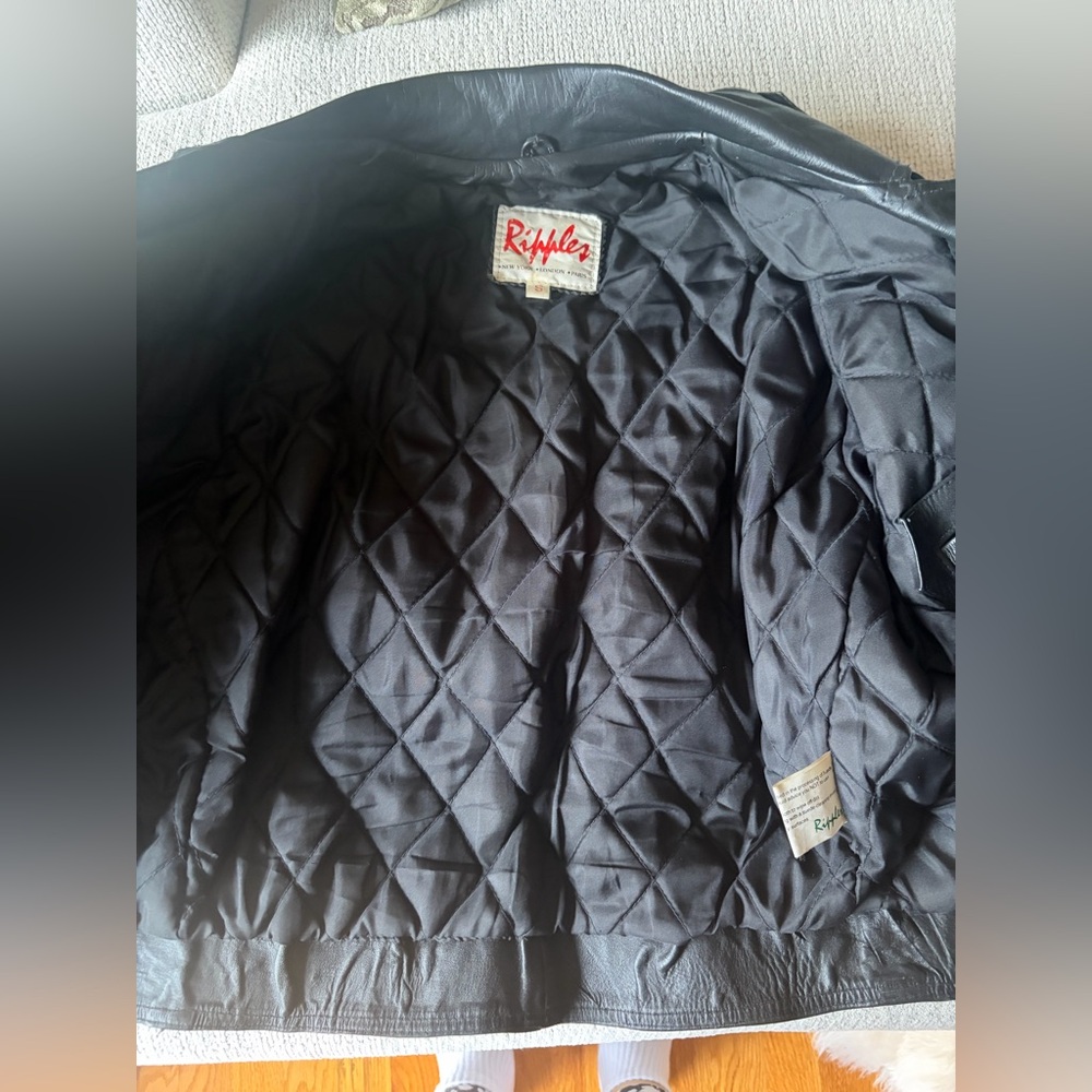 RIPPLES Women BLACK QUILTED LINED VINTAGE REAL LEATHER MOTORCYCLE JACKET! - Picture 13 of 17
